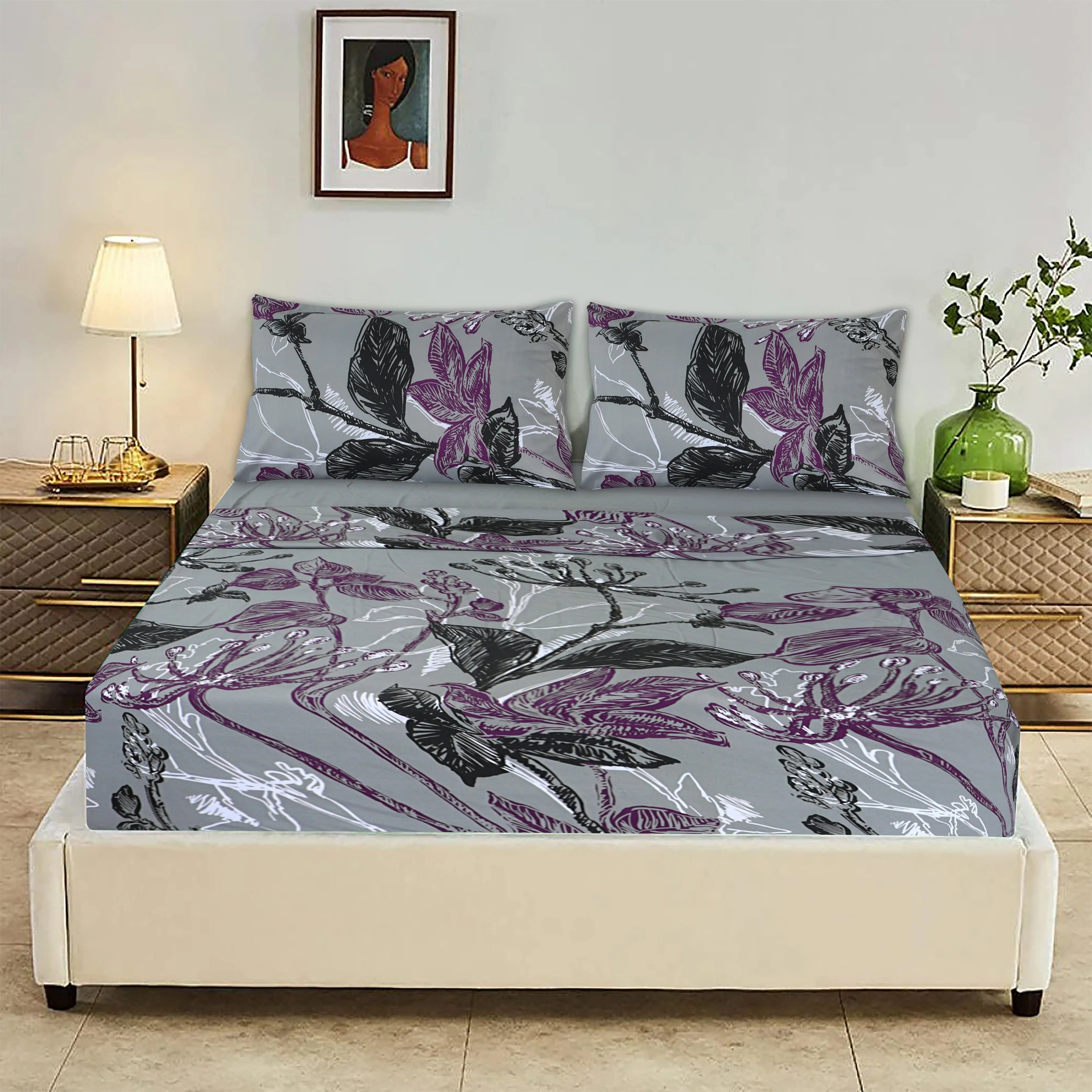 Premium Floral King & Queen Size Bedsheet Set Bed sheet Comfy right