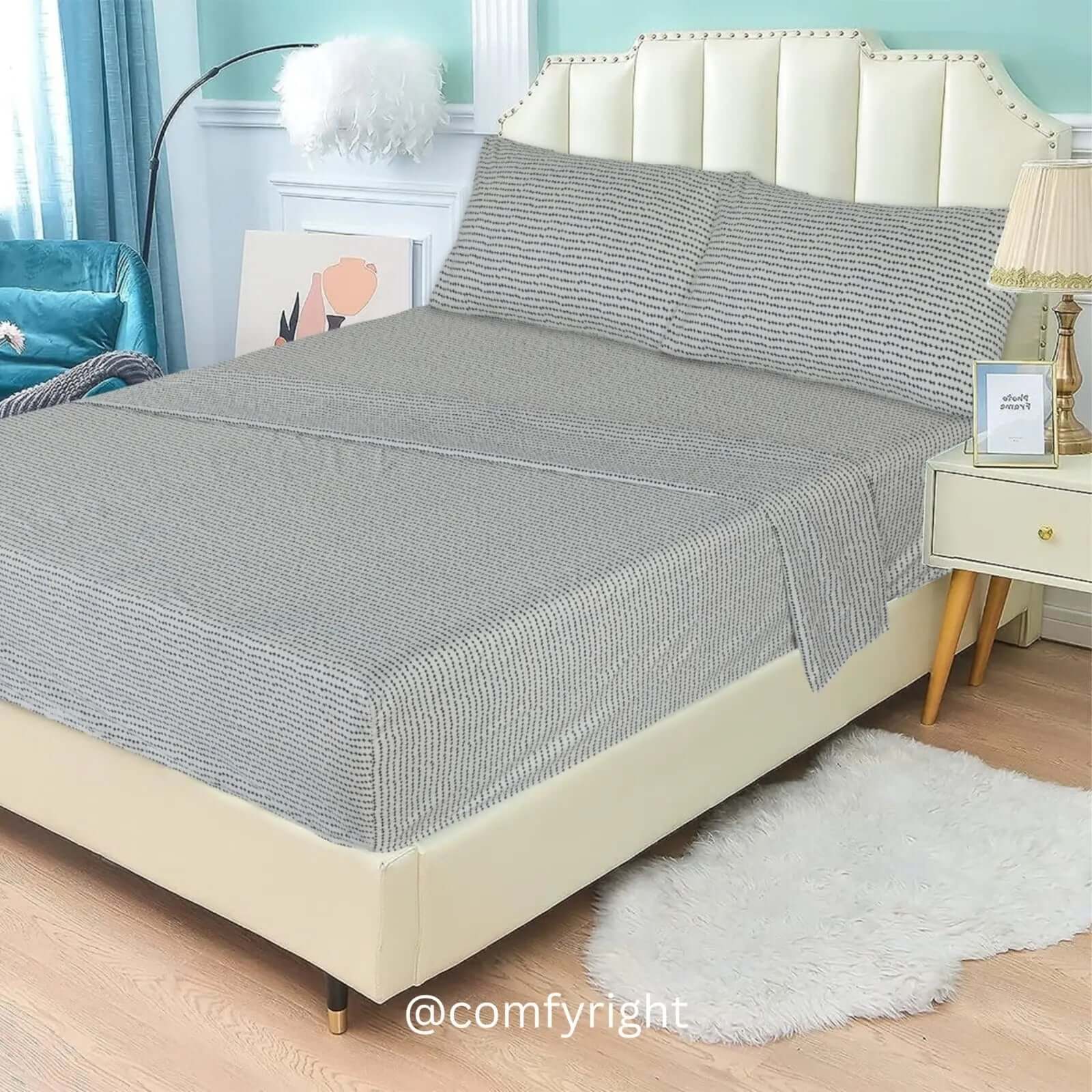 Whimsy White & Black Bedsheet Set King & Queen Size Bed sheet Comfy right King 1 Flat Sheet + 1 Fitted Sheet + 2 Pillows