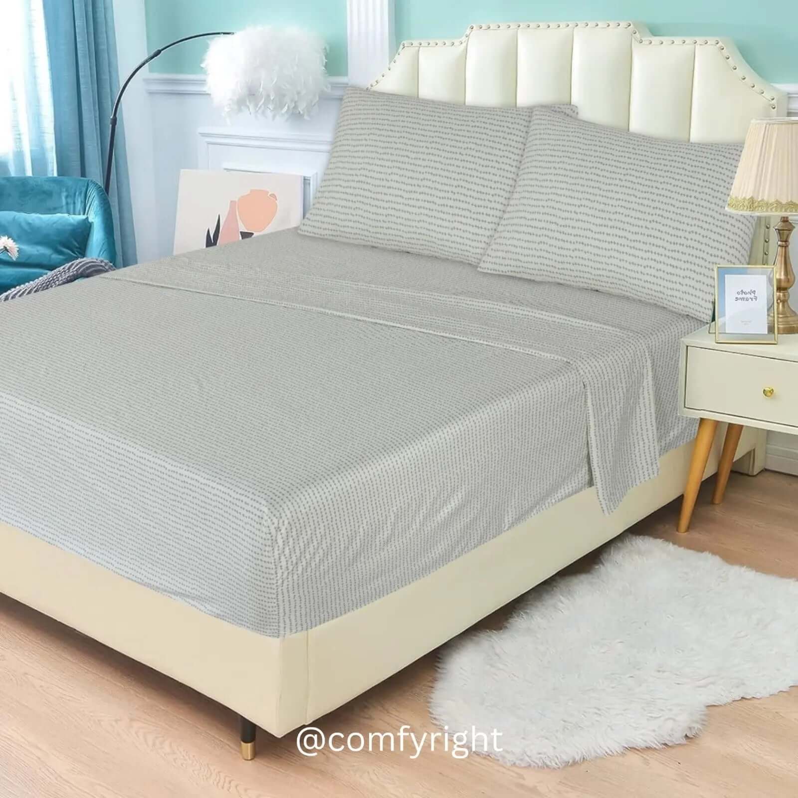 Whimsy White & Black Bedsheet Set King & Queen Size Bed sheet Comfy right King 1 Flat Sheet + 1 Fitted Sheet + 2 Pillows 