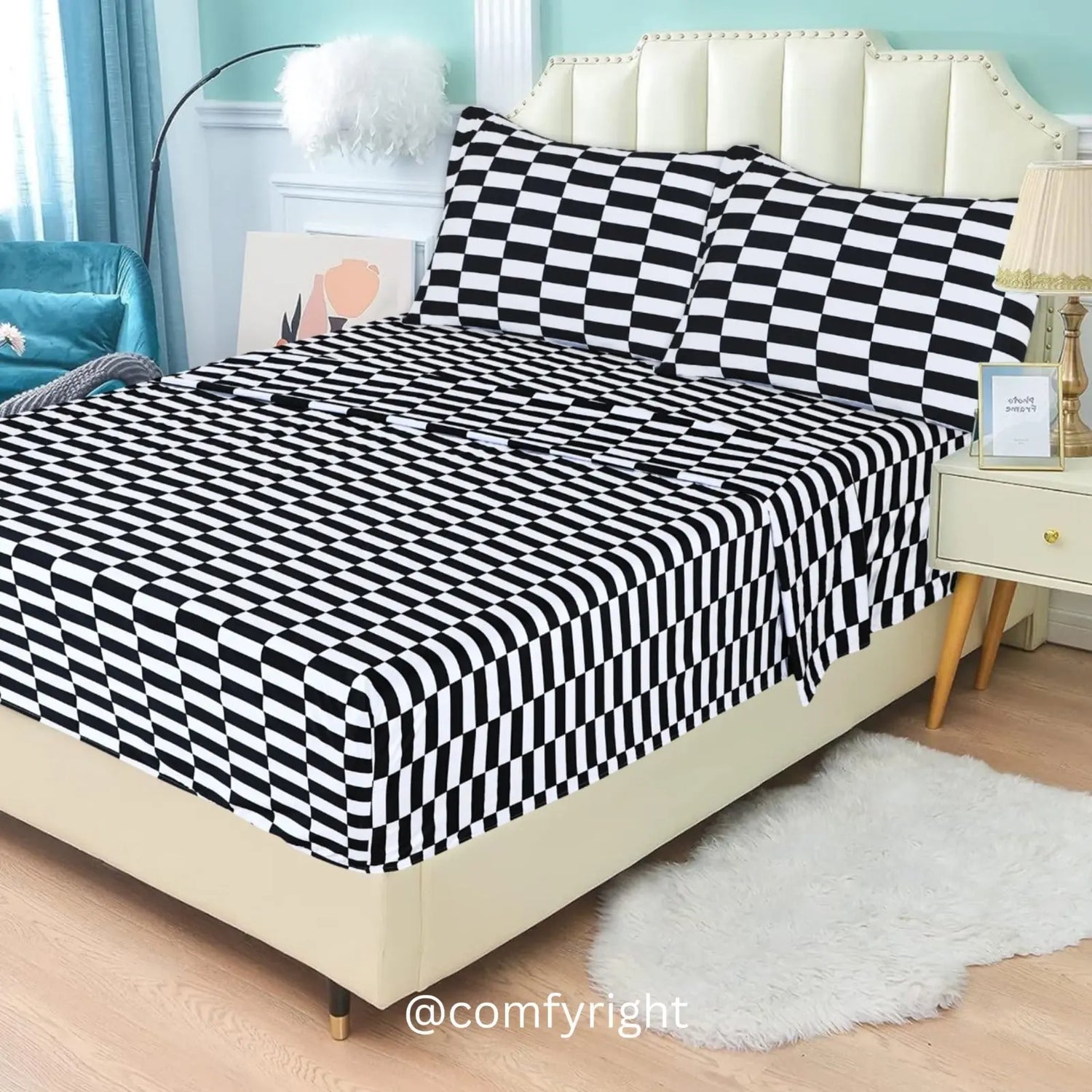 Microfiber Bedsheet Set 4 Piece, King &amp;Queen size Bed sheet Comfy right King 1 Flat Sheet + 1 Fitted Sheet + 2 Pillows 